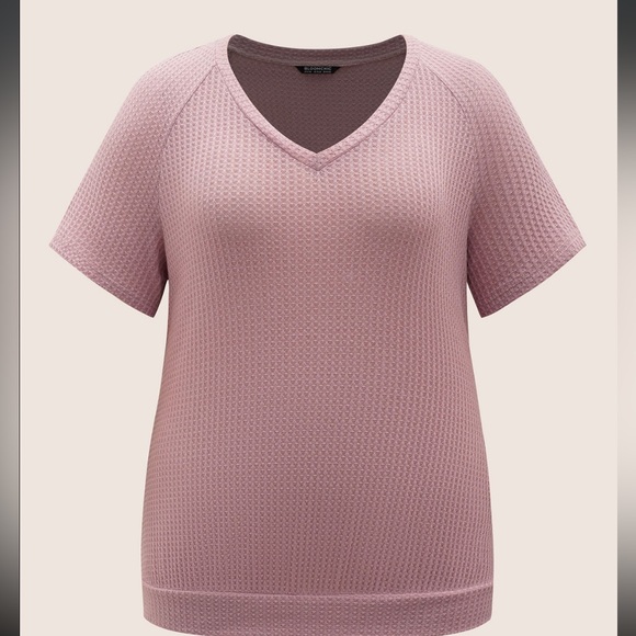 Bloomchic Plain Waffle Knit V Neck T-Shirt - Picture 7 of 7
